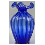 Fenton Cobalt Ribbed Melon Vase - SEE DESC