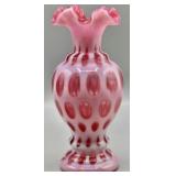 Fenton Cranberry Opalescent Coin Dot Vase