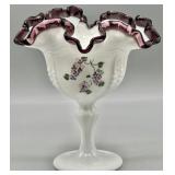 Fenton Plum Crest Compote HP & Signed by V. Gherke