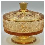 Vintage Peach Glass Covered Candy Dish