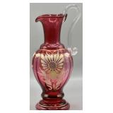 Fenton Great Floral Ewer HP Signed & Numbered