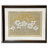 Vintage Lace Handmade Framed Floral Basket