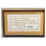Framed 'I Miss My Mind' Vintage Cross Stich