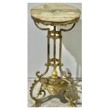 Victorian Ornate Brass & Onyx Pedestal Stand