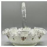 Fenton Violets In Snow Spanish Lace Basket