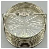 Sterling Silver & Cut Crystal Coaster Set w/Stand
