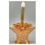 Iridescent Marigold Carnival Glass Basket