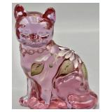 Fenton Pink Sitting Cat HP & Signed by E. Lowe