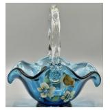 Fenton Indigo Blue Basket HP & Signed by S. Waters