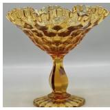 Fenton Amber Double Crimp Thumbprint Compote