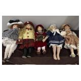 5 vintage porcelain dolls