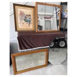 2 mirrors, medicine cabinet, and framed print