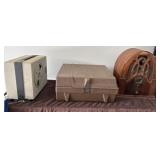 Vintage radio, record player, and projector