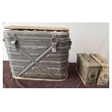 Vintage military cooler and 3 ammo cans