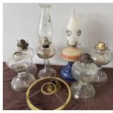 Oil lamp bases and 2 chimneys