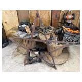 2 wooden spools and contents
