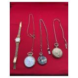 3 pocket watches and 1 wrist watch
