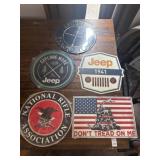 Five metal signs