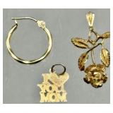 14k Gold Rose Pendant & Scrap Pieces