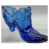 Fenton Cobalt Blue Cabbage Rose Glass Shoe