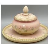 Fenton Burmese Dresser Tray & Powder Box