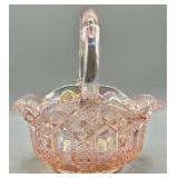 Smith Glass Quintec Pink Carnival Glass Basket