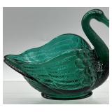 Vintage Emerald Green Swan Open Dish