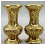 (2) Brass Etched Vases