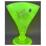 Fenton Topaz Opalescent Uranium Fan Vase