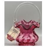 Fenton Cranberry Coin Dot Basket w/Applied Handle