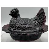 Plum Mosser Glass Hen On A Nest