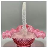 Fenton Cranberry Opalescent Hobnail Basket