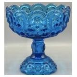 L.E. Smith Moon & Stars Blue Pedestal Compote