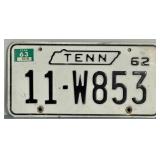 Original 1962 Tennessee License Plate