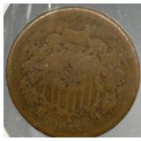 1865 United States 2 Cent Piece