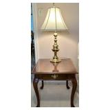 Queen Anne Style End Table & Brass Lamp