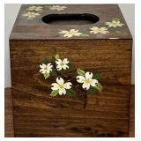 Vintage Handpainted Wood Tissue Box