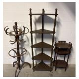 Small hall tree, corner shelf, and small table