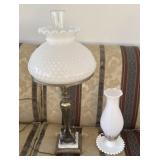 2 milk glass hobnail lamps