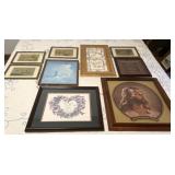 9 framed pieces of misc artwork