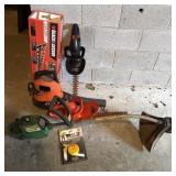 Electric hedge trimmers, gas blower and weedeater