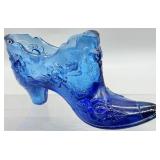 Fenton Blue Cabbage Rose Glass Slipper