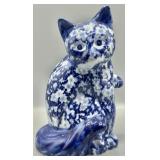 Blue & White Porcelain Chintz Ceramic Cat Statue