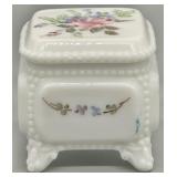 Westmoreland Milk Glass Handpainted Trinket Box