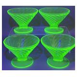 (4) Federal Glass Uranium Sherbert Glasses