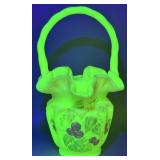Fenton Burmese Uranium Basket Signed George Fenton