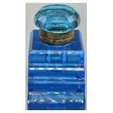 c.1880s Peacock Blue Glass Ink Well