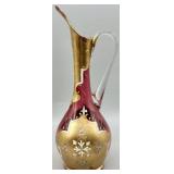 Ornate Handpainted Murano Art Glass Style Pitcher