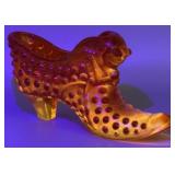 Fenton Amberina Hobnail Cat Head Slipper Shoe