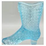 Vintage Aqua Blue Pressed Glass Victorian Boot